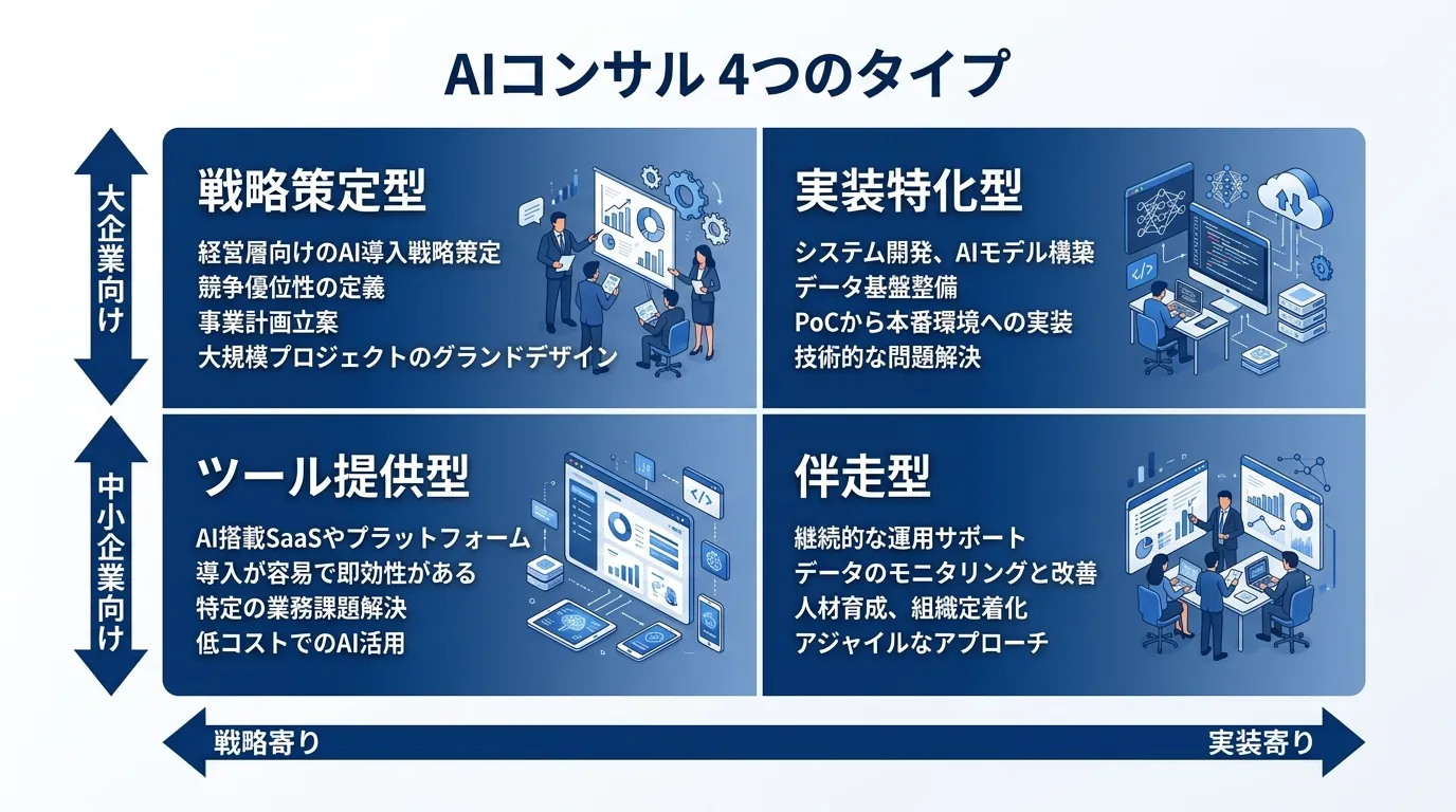 AIコンサル4つのタイプの比較マトリクス