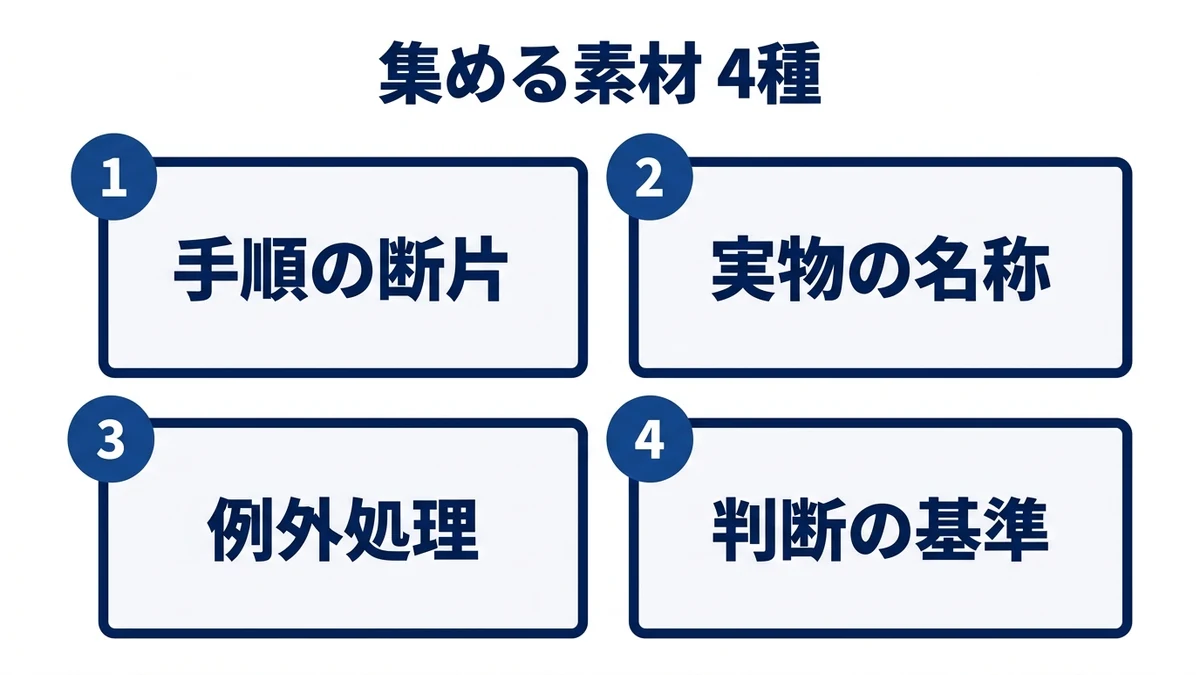 AIに渡す4種類の素材と、手元に無いときの集め方