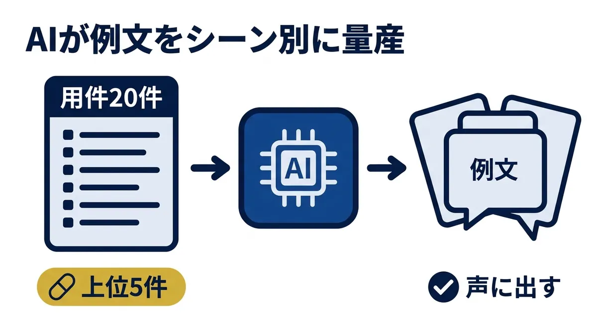 自社の用件リストを渡せばAIが例文をシーン別に量産する