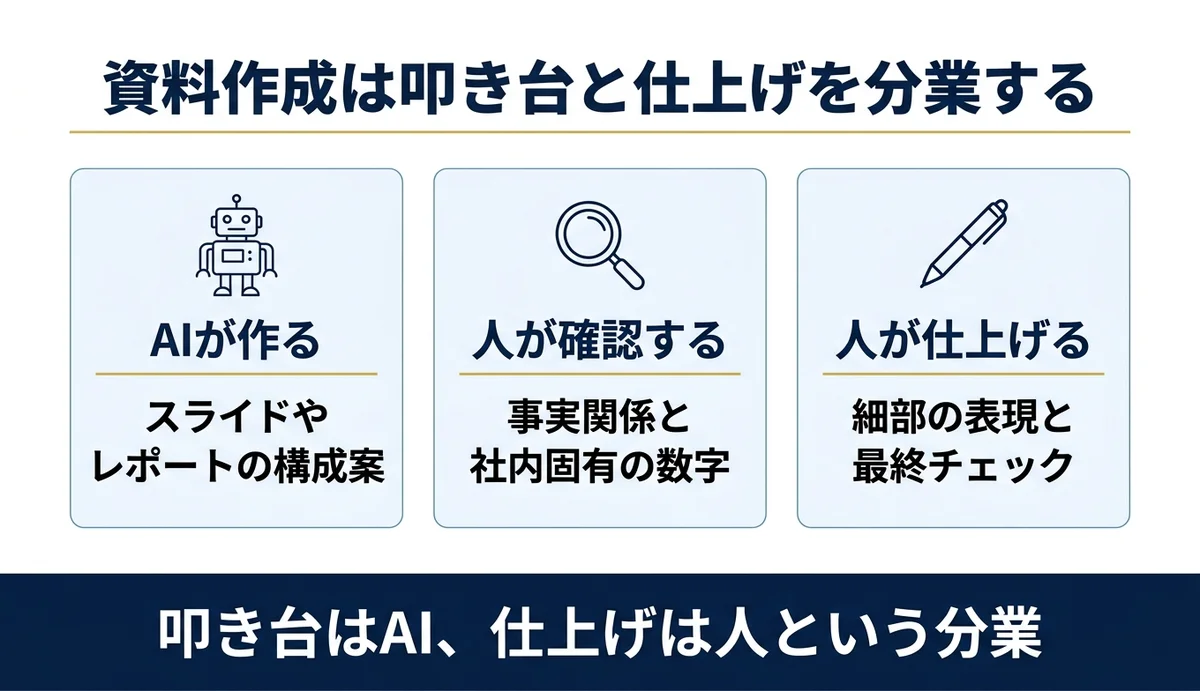 資料作成は叩き台がAI仕上げは人という分業