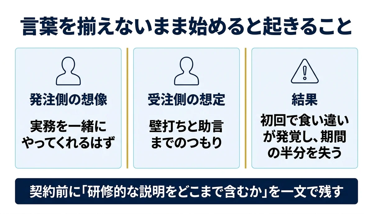 言葉を揃えないまま始めると初回で食い違いが発覚する