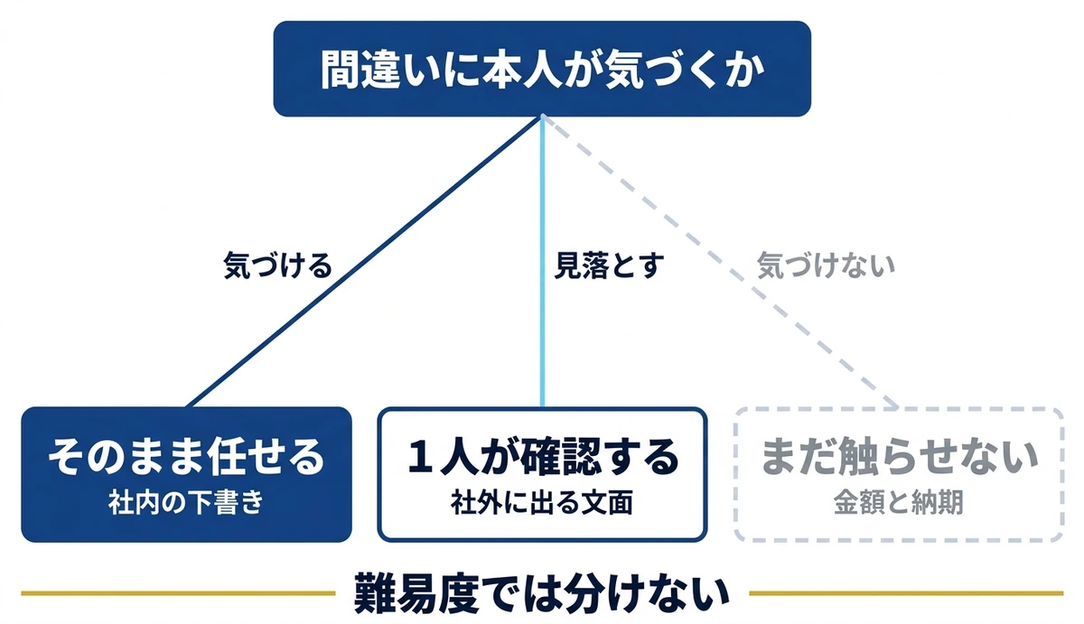 間違いに気づけるかで新人の許可範囲を3つに分ける
