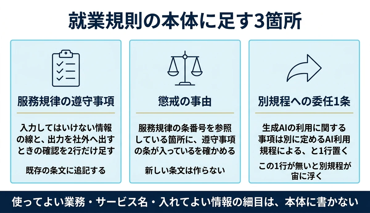 就業規則の本体に足すのは3箇所だけ