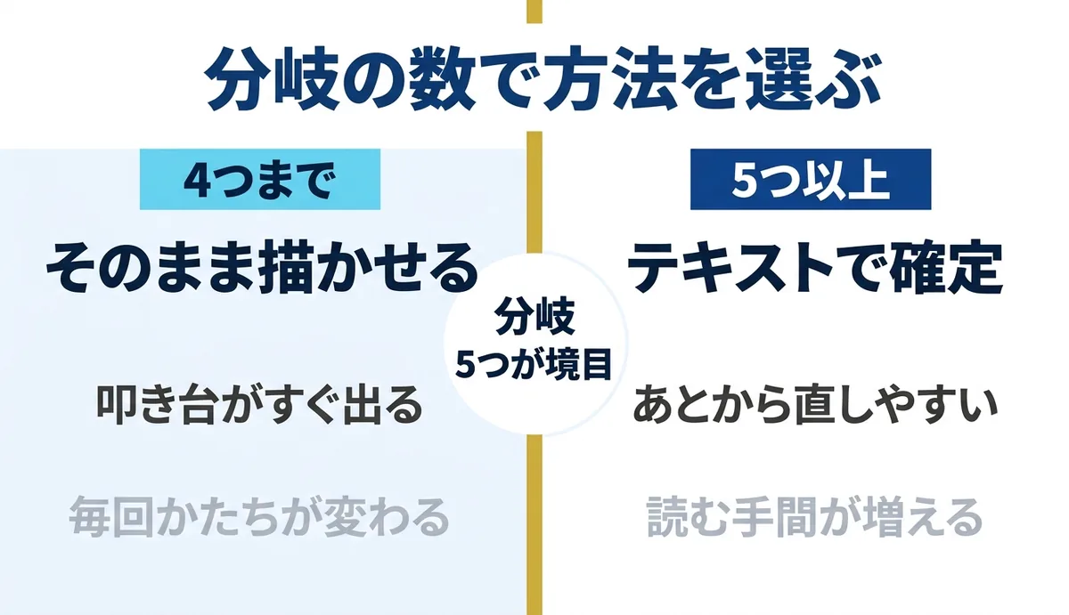 分岐5つを境に描かせるかテキストで確定するか