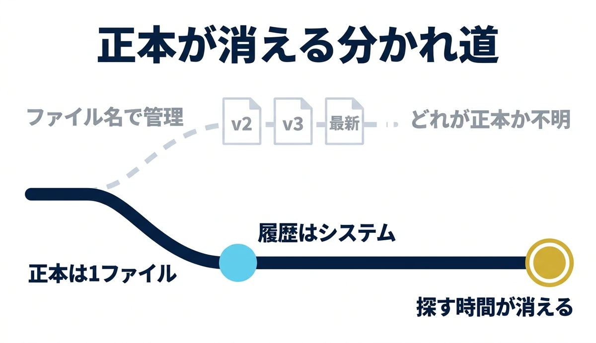 ファイル名管理と正本1本で分かれる道筋