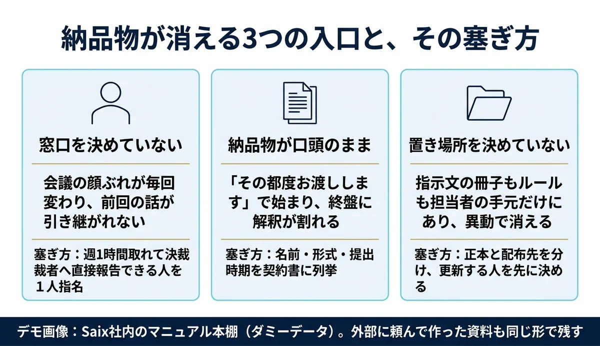 納品物を決めずに始めると3か月後に議事録しか残らない