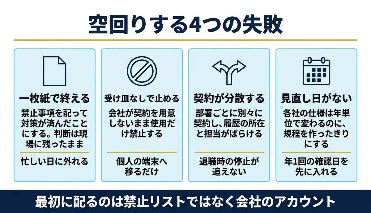 禁止だけを増やすと業務が会社の管理外へ逃げる