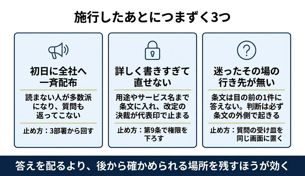 施行後に規程が守られなくなる3つの理由と止め方