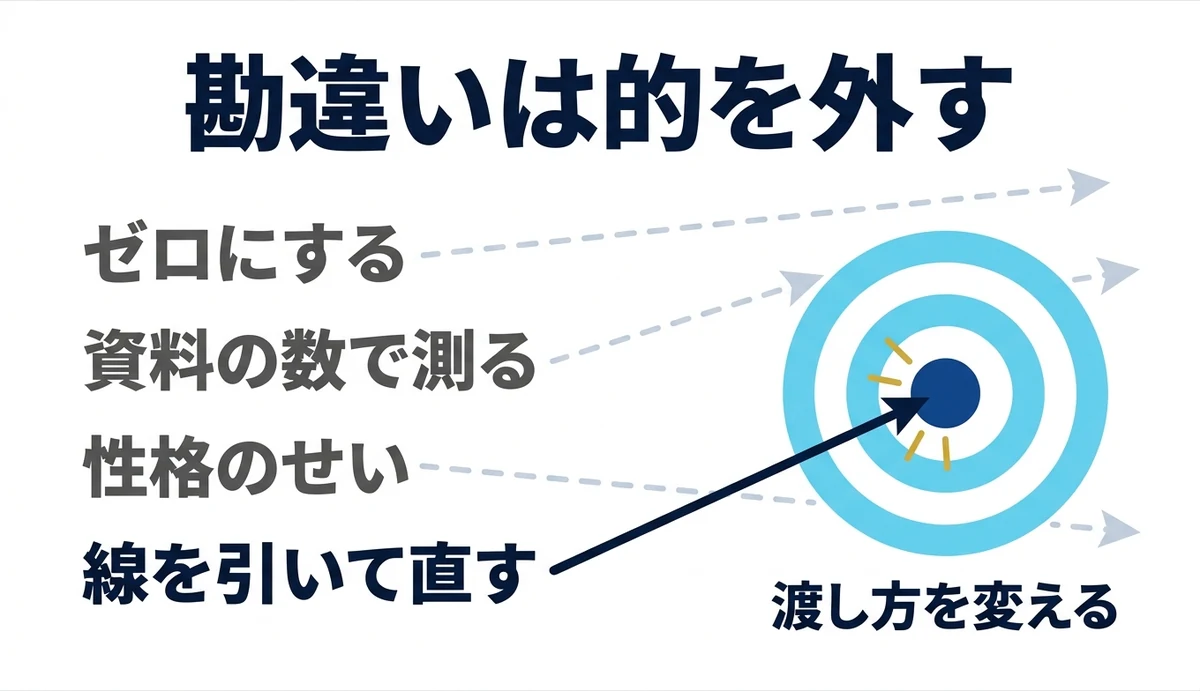 3つの勘違いは的を外し渡し方が残る