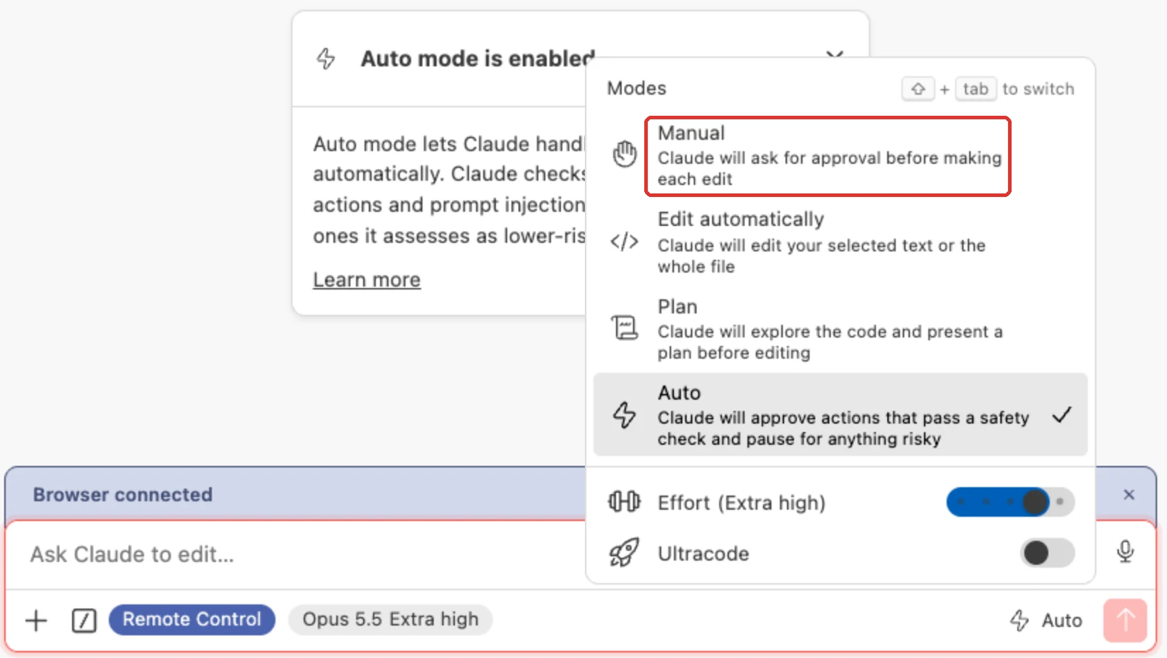 VS Code拡張のモード選択:Manualなど4つ