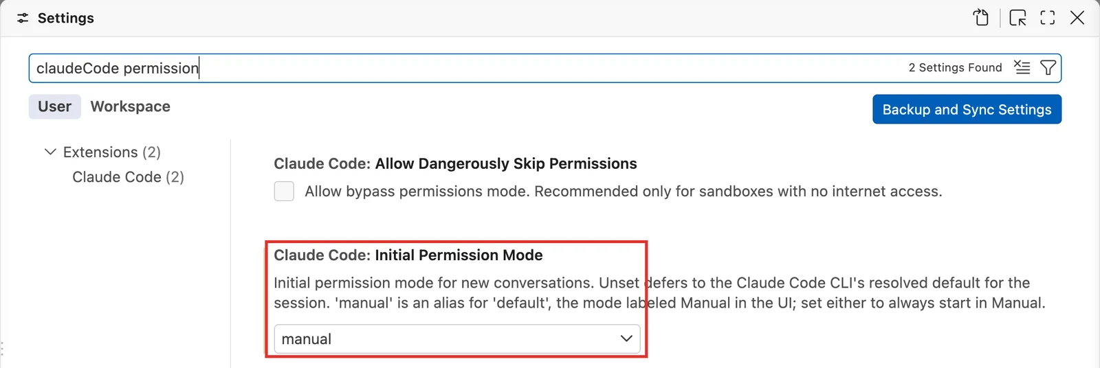 Initial Permission Modeをmanualに