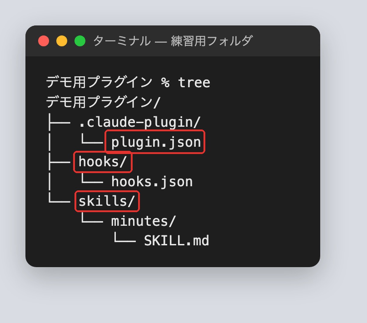 練習用プラグインのフォルダ