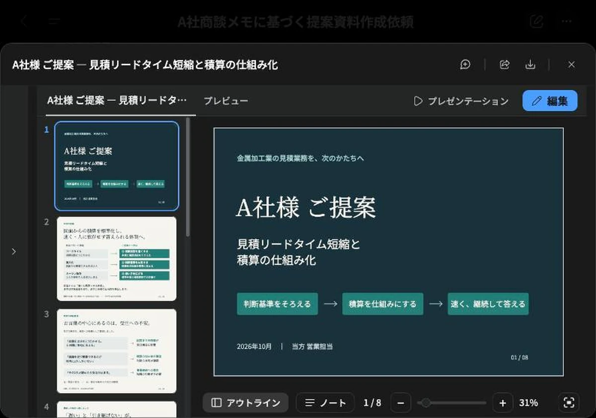 Gensparkが生成した8ページの提案資料
